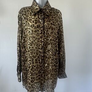 Marshall Rousso Las Vegas Metallic Cheetah Print ButtonDown Shirt, Sz: 2X? (b40)